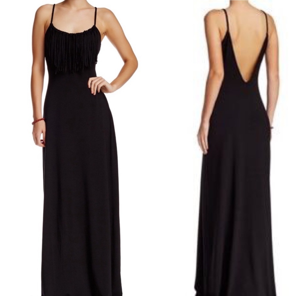 Tart Collections Bernice Fringed Stretch-Modal Maxi Dress in (BLACK) (XS)